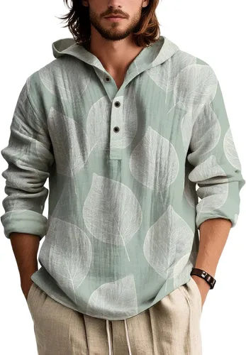 Vista 11 de Sudaderas con capucha con estampado floral retro para hombre, estilo bohemio, con botones, manga larga, sudaderas de gran