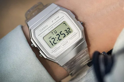 Vista 5 de Casio F-91WS-4EF Unisex Transparente Silicona Rosa Reloj