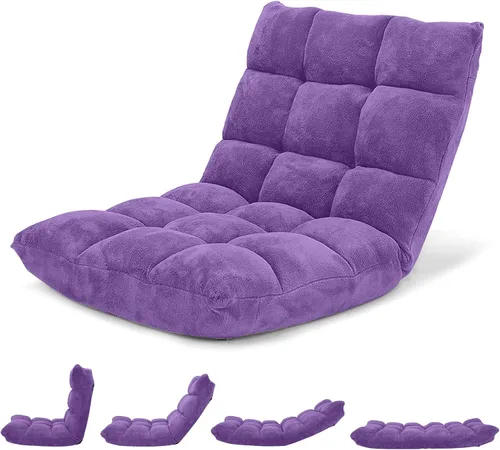 Vista 12 de Giantex Silla plegable de suelo con soporte para el respaldo, 14 posiciones ajustables, cama acolchada, sillón reclinable, sillas de video para Negro