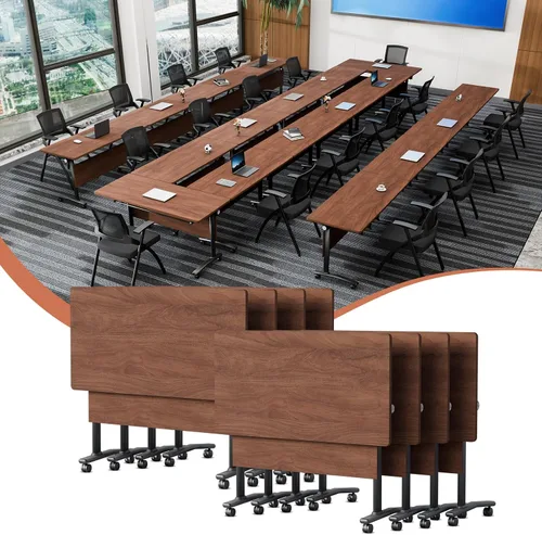 Vista 53 de Mesa de conferencias plegable con ruedas, mesa modular para sala de conferencias con 2 ojales para cables, mesas móviles de sala de reuniones