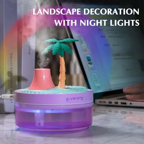 Vista 4 de Mini humidificador para dormitorio, humidificador de aire silencioso con decoración de paisaje para guardería, oficina, habitación pequeña y Cactus