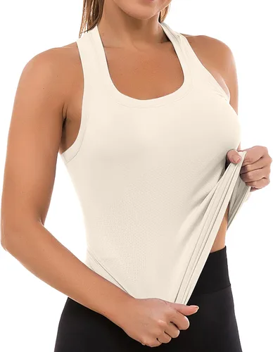 Vista 18 de MathCat - Camisetas sin mangas para mujer, básicas, sin costuras, para entrenamiento, yoga, atléticas, con espalda cruzada, deportivas, para correr