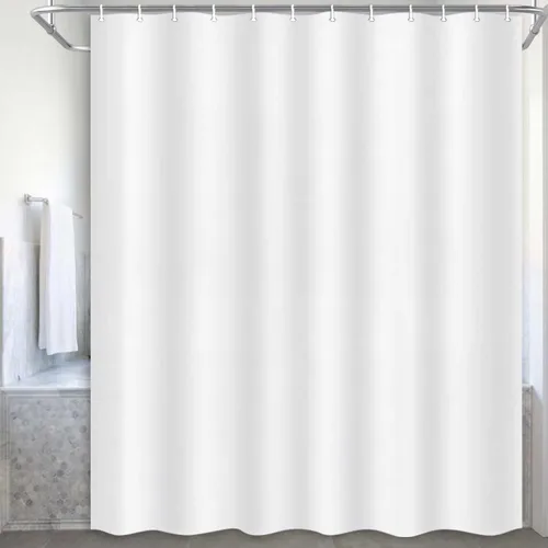 Vista 3 de JAWO Cortina de ducha de 72 x 72 pulgadas, tela de poliéster impermeable para baño, spa y hotel, cortinas de baño de tela blanca lavables a máquina