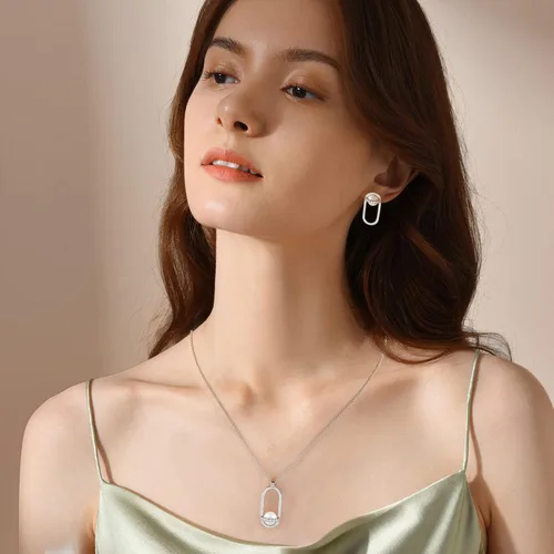 Vista 5 de Collar con dije de perlas para mujer, gargantilla de perlas individuales chapada en oro de 16 quilates, rectangular, circonita cúbica, joyería