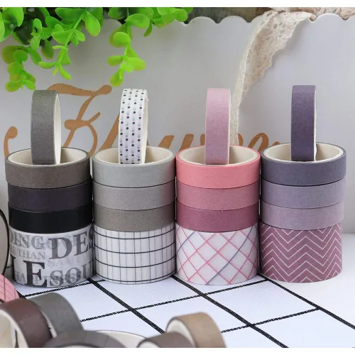 Vista 2 de Basic Collection - Juego de 100 rollos de cinta adhesiva de color sólido de 0.39/0.98 pulgadas de ancho, cinta adhesiva para decoración de arte