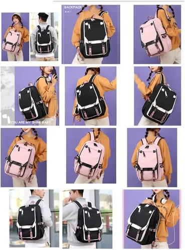 Vista 7 de Mochila para niñas y niños mochila escolar para estudiantes de escuela primaria secundaria mochila de viaje para niños Negro Rosa Mochilas Daypack