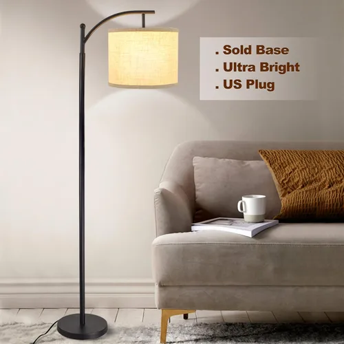 Vista 7 de DLLT - Lámpara de pie de arco moderna, lámpara de pie de granja con pantalla de linterna, luz de lectura alta industrial para dormitorio, sala