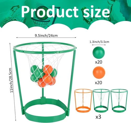 Vista 2 de Hooqict Paquete de 3 piezas de juego de fiesta de baloncesto para niños y adultos, juego de diadema ajustable con 40 bolas para fiesta de carnaval