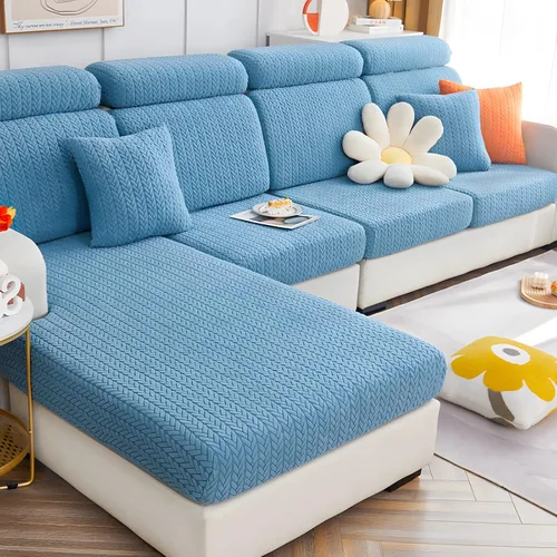 Vista 13 de Fundas elásticas para sofá modular en forma de L, con textura de oreja de trigo, fundas para sofá reclinable, protector de muebles antideslizante