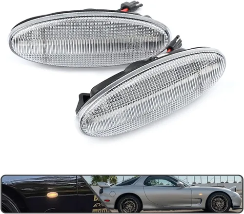 Vista 7 de 2 luces LED ámbar RX7 dinámicas secuenciales intermitentes laterales para Maz'da RX7 (FD) PREMACY (CP) 23 (BA) 323 (BJ) 626 (GF/GW), luces