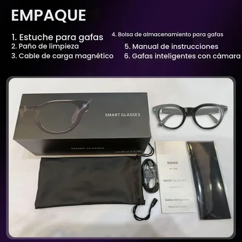 Vista 8 de Lentes inteligentes AI con cámara 4K, gafas de grabación HD de 8 MP con sonido de oído abierto, traducción en tiempo real, asistente inteligente
