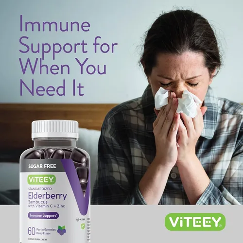 Vista 6 de Viteey Sambucus - Gomitas de saúco para adultos y adolescentes + zinc y vitamina C Sugar Free - Immune Support & Booster Herbal Supplement