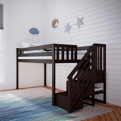 Vista 13 de Max & Lily Cama tipo loft baja tamaño individual con tobogán y escalera, muebles clásicos de madera maciza para dormitorio de niños, capacidad