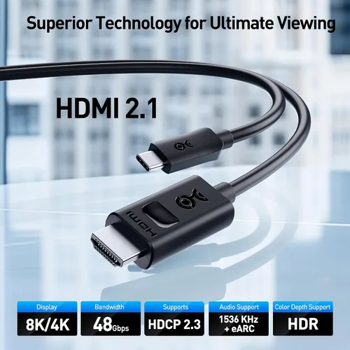 Vista 2 de Cable Matters Cable USB C a HDMI 2.1 unidireccional de 3 pies, compatible con 4K @240Hz y 8K a 60Hz, HDR - Thunderbolt 4, Thunderbolt 5, USB 4