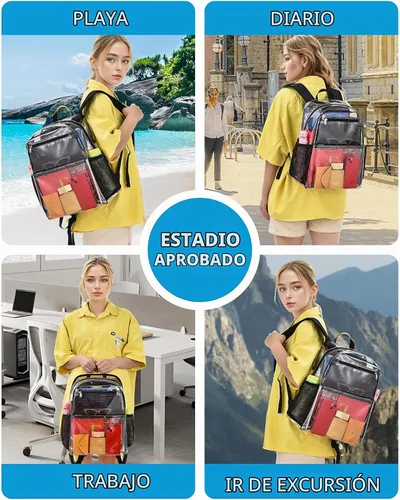 Vista 6 de Paxiland Mochila transparente resistente, 16 x 13 x 7 pulgadas, bolsa