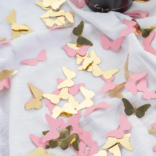 Vista 2 de 300 piezas de oro rosa mariposa confeti mariposa baby shower decoración primavera boda despedida de soltera cumpleaños decoración de mesa
