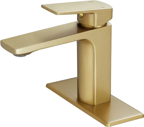 Vista 19 de VOTON - Grifo de fregadero de baño de oro cepillado con una sola manija y desagüe desplegable para lavabo de 1 agujero o 3 agujeros con placa
