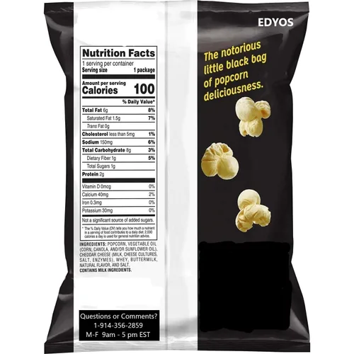 Vista 2 de EDYOS - Palomitas de maíz cheddar blanco, bolsas de 5/8 onzas, paquete de 10