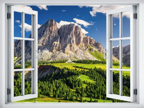 Vista 3 de SIGNWIN Adhesivo de pared removible/Mural de pared Vista de ventana Cordillera nublada Bosque Naturaleza Vida silvestre Fotografía Realismo Paisaje
