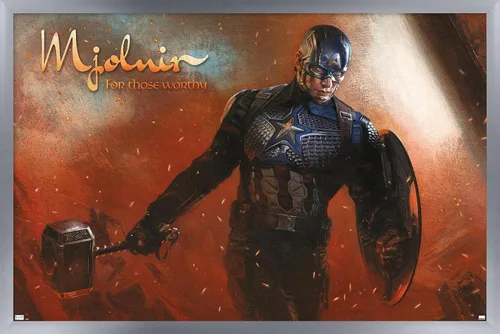 Vista 10 de Trends International Marvel: Year of The Shield - Póster de pared de Mjolnir, 22.4 pulgadas de largo x 14.7 pulgadas, versión enmarcada de madera
