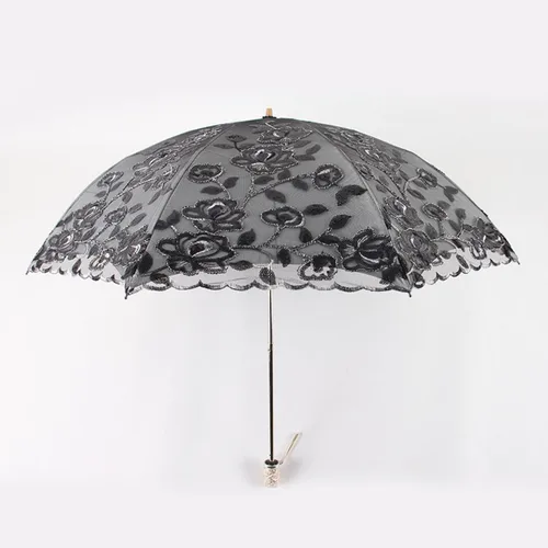 Vista 66 de Honeystore Sombrilla bordada con flor 3D plegable UV con encaje clásico