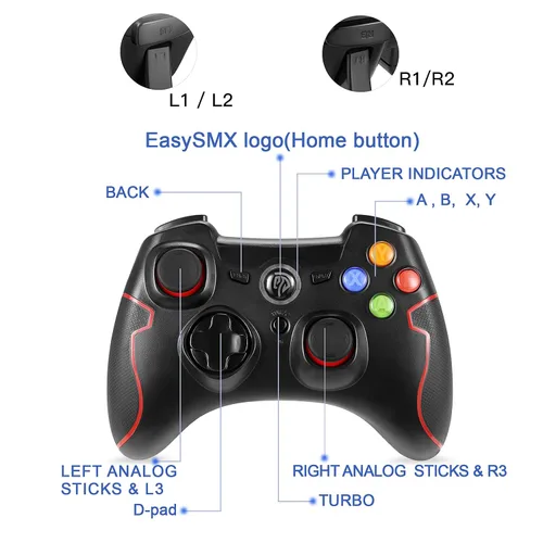 Vista 7 de Controlador para juegos PS3 Dualshock EasySMX inalámbrico 2.4G con rango de botón de disparo de vibración de hasta 32.8ft, compatible con PC