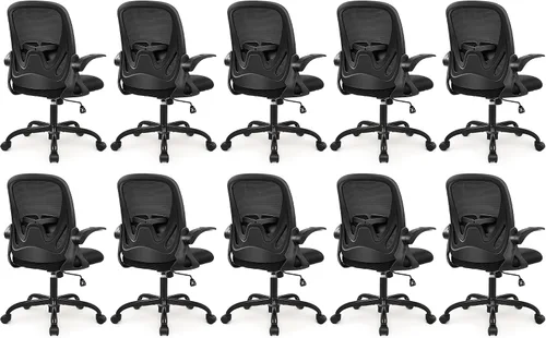 Vista 13 de Primy Silla de Oficina Ergonómica Silla de Escritorio con Reposabrazos Abatibles Silla de Escritorio Giratoria de Malla Transpirable para Negro