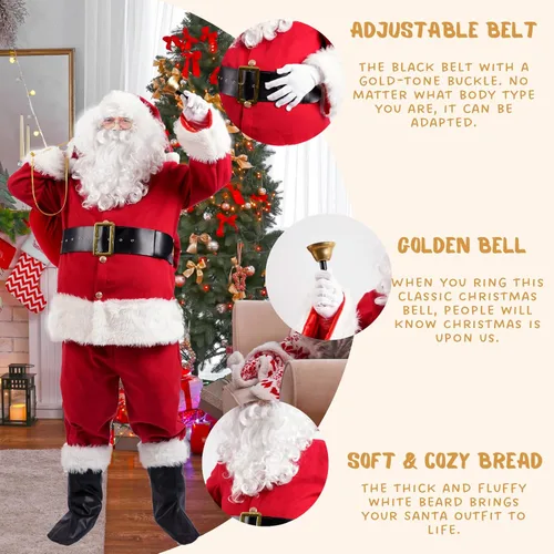 Vista 4 de Opemon Disfraz de Papá Noel para hombre, 11 piezas, juego de traje de Navidad profesional de lujo para hombres adultos, traje de Santa Claus, traje