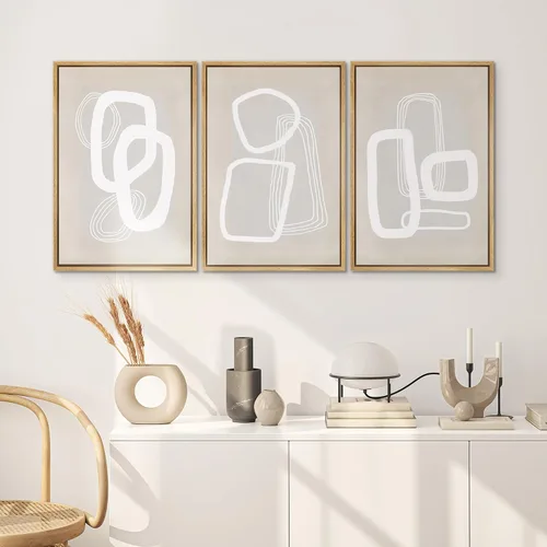 Vista 282 de SIGNWIN Lienzo enmarcado para pared, juego de arte neutro de bosque brumoso, ilustraciones en tono tierra, arte moderno, decorativo, bohemio