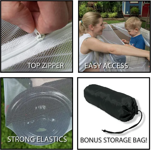 Vista 3 de Pack n Play Net con cremalleras – Se adapta a cuna, cochecito y corral – Red de malla duradera portátil de tamaño universal con elástico – Completo