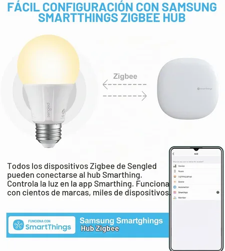 Vista 6 de Sengled Zigbee - Bombillas inteligentes, requiere concentrador inteligente, funciona con SmartThings y Echo con hub integrado, control de voz