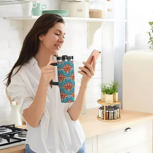 Vista 9 de Botellas de agua reutilizables al vacío con diseño de nube de cultura china, tapa a prueba de fugas y pajita, taza de té decorativa para agua, té