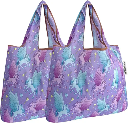 Vista 9 de allydrew Bolsa plegable de nailon para comestibles reutilizable (Set de 2), Ballenas Azules
