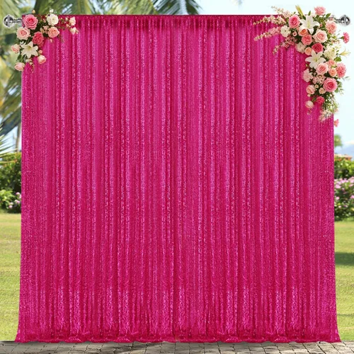 Vista 111 de 2 paneles de cortinas de fondo de lentejuelas verdes de 8 pies, cortinas de fondo de fotografía con purpurina para decoración de Navidad, boda