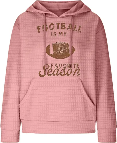 Vista 7 de Shiyingl Letter Print Football Season Graphic for Women Breathable Loose Fit Xmas Pullover Casual Long Sleeve Tops Hoodies