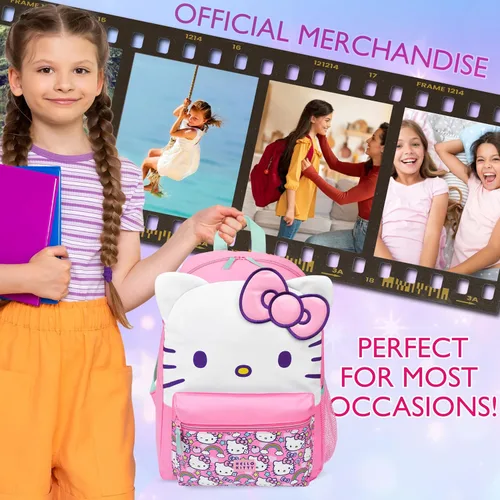 Vista 3 de Hello Kitty Sanrio - Mochila para niñas con lazo en 3D, mochila de anime Kawaii para niños, cosas lindas para el regreso a clases, mochilas, regalos