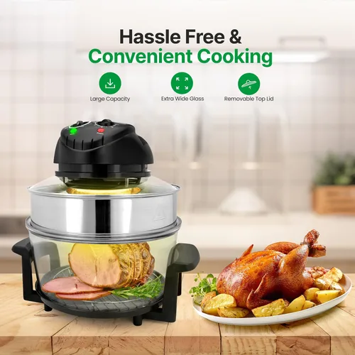 Vista 3 de Nutrichef Horno tostador de encimera de convección – Horno asador con freidora de aire de vidrio de cocina saludable, hornear, parrilla, asador