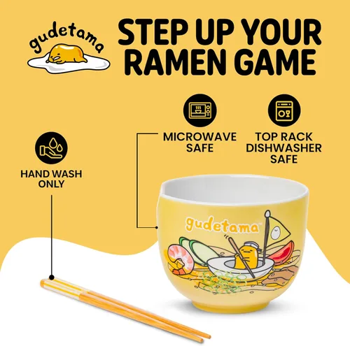 Vista 62 de Silver Buffalo Hello Kitty y sus amigos Chococat - Tazón de cerámica para ramen y arroz con palillos, patrón a cuadros, apto para microondas, 20