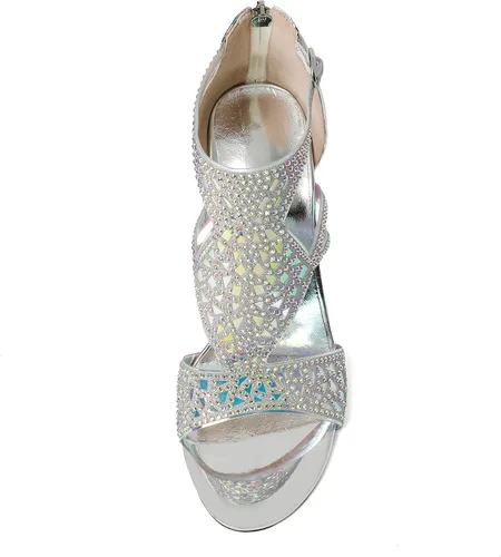 Vista 6 de Zamikoo Sandalias de tacón para mujer, puntera abierta, tacones de diamantes de imitación, tacones de gladiador recortados, tacones de aguja