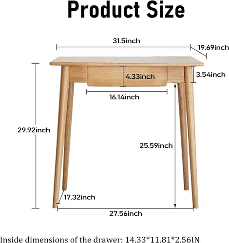 Vista 2 de Escritorio 100% de madera de roble macizo con cajones, escritorio de madera moderno y duradero, pequeño escritorio de computadora para espacios