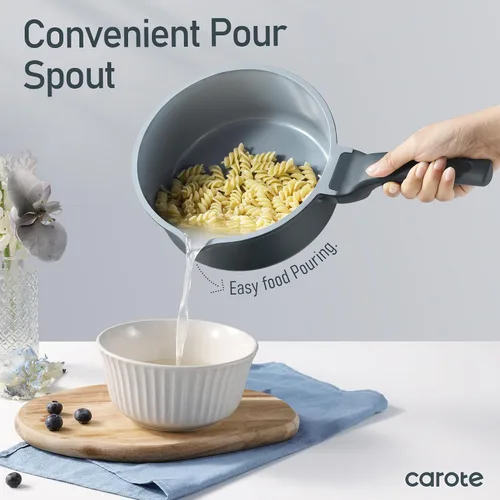 Vista 7 de CAROTE Juego de 14 piezas de utensilios de cocina de cerámica, juego de ollas y sartenes antiadherentes con revestimiento cerámico, juegos de cocina