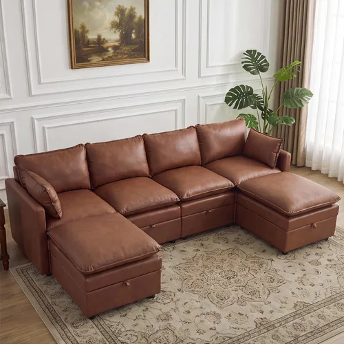 Vista 29 de Otomana cuadrada grande de 27 pulgadas con almacenamiento, reposapiés tapizado moderno con patas antideslizantes para sofá, mesa de café, sala