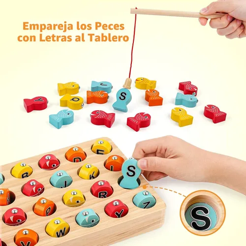 Vista 3 de Coogam Juego de Pesca Magnética de Madera, Juguete de Habilidad Motora Fina, Rompecabezas de Clasificación de Colores del Alfabeto ABC, Jugueto