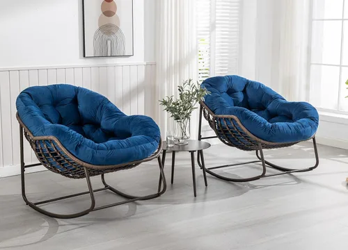 Vista 18 de Mecedora para patio al aire libre, silla mecedora de huevos de ratán para interiores, cómoda silla Papasan de gran tamaño con cojín más grueso
