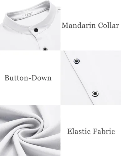 Vista 4 de COOFANDY Camisas de manga larga con botones para hombre, camisas de vestir ajustadas atléticas