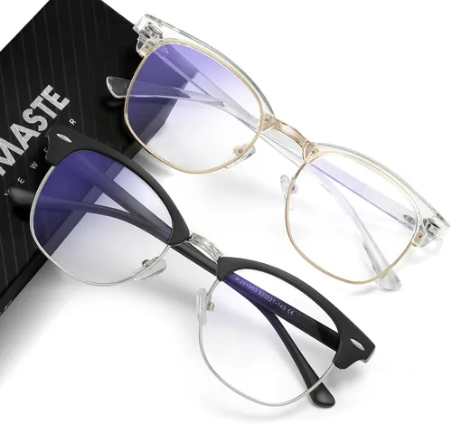 Vista 21 de Blue Light Blocking Glasses Anti Eyestrain Computer Gaming Glasses Vintage Half Frame UV Clear Lens for Women Men