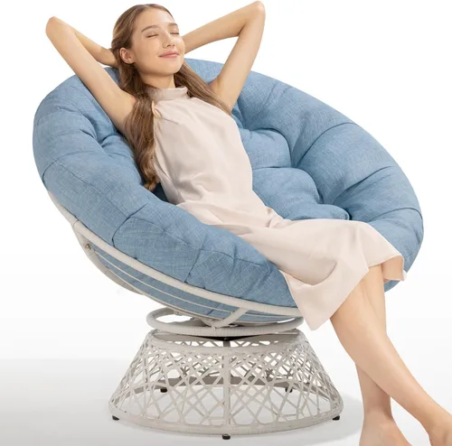 Vista 10 de Bme Silla Papasan ergonómica de mimbre de 40 pulgadas con cojín y marco suaves y gruesos, giro de 360°, círculo, lectura, silla cómoda para sala