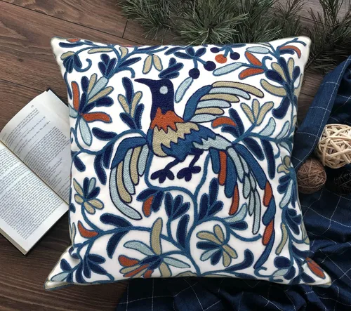 Vista 13 de Alysheer Juego de 2 fundas de almohada bordadas decorativas de verano de 18 x 18 pulgadas, funda de cojín de algodón con patrón de bordado de pájaro