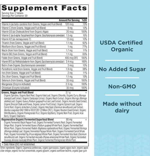 Vista 2 de Ancient Nutrition - Cápsulas multivitamínicas orgánicas Super Greens + probióticos
