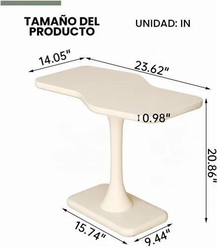 Vista 2 de Guyii Mesa auxiliar blanca pequeña para sofá, mesa curvada para sala de estar, dormitorio